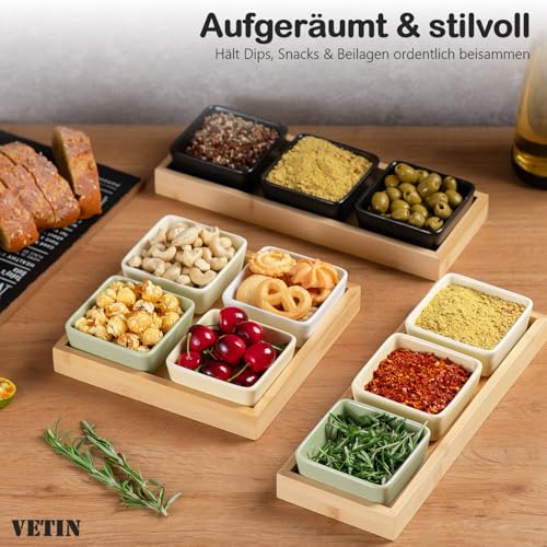 VETIN 3 * Dipschalen Set mit Brett Holz, Servierschalen Set, Snackschalen