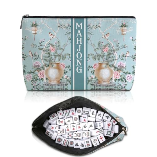 Blue Chinoiserie Mahjong Tile Bag Floral Makeup Bag (Case Only)