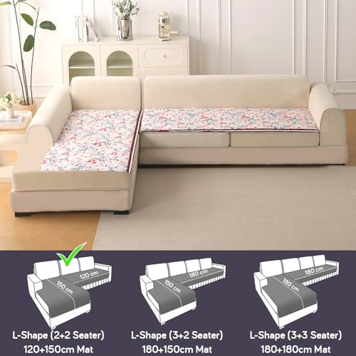 Image of HOKIPO 'Florentina Series' Foam Filled Holland Velvet L Shape (2+2 Seater) Sofa Cover Seat Mat with Anti-Slip Backing, Scarlet Rose Ivory (IN-879+880-V4)