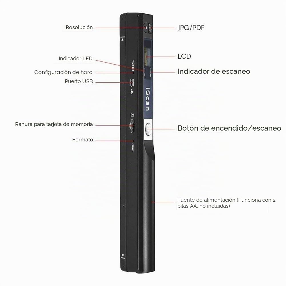 Osmond Escáner Portátil de 900 dpi para Documentos A4. Pantalla LCD Compatible con Formatos JPG/PDF. Ideal para Libros e Imágenes.