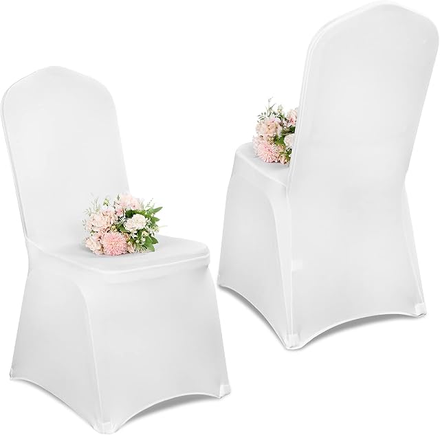 LYAFS 10 PCS White Spandex Chair Covers, Stretch Dining Room Chair Covers Universal Premium Elastic Chair Slipcovers Protector for Wedding Banquet Event Party Decoration (White)