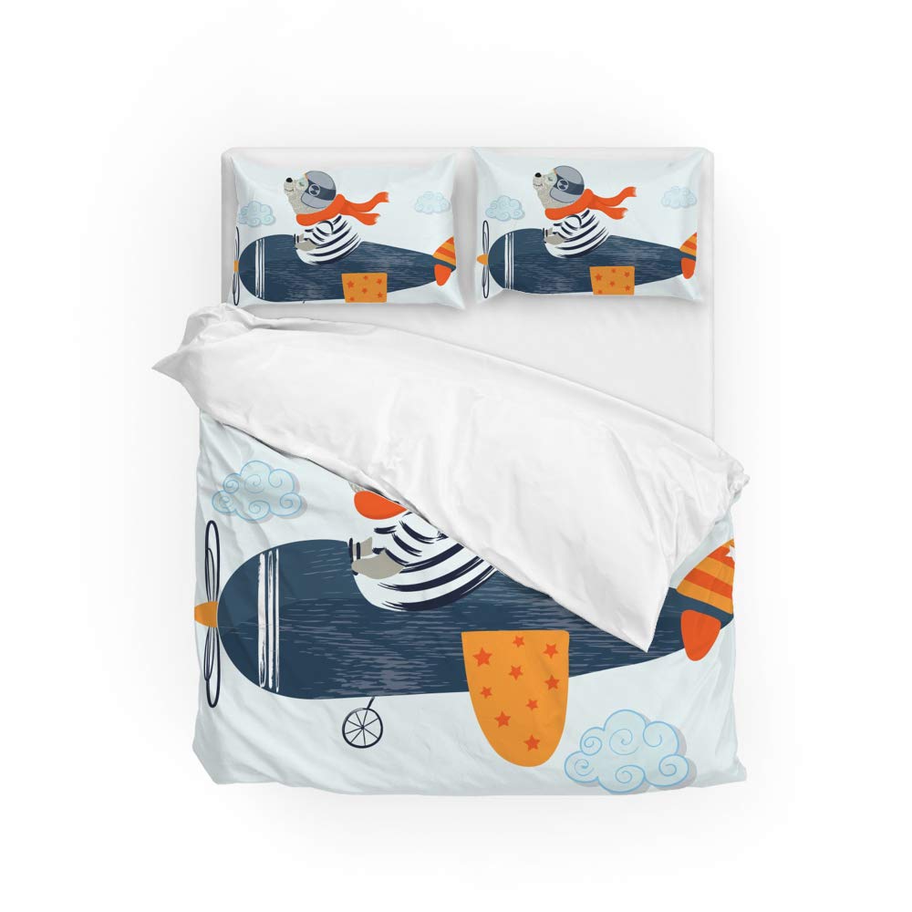 Parure de lit double motif ours mignon bleu pour un sommeil douillet en famille ou à l'hôtel