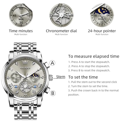 Image of OLEVS Watches for Men Luxury Dress Stainless Steel Waterproof Chronograph