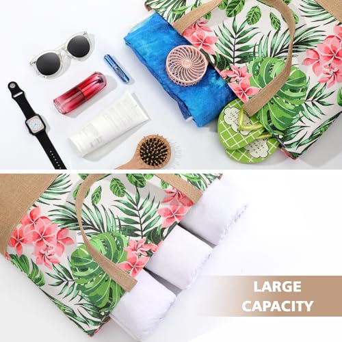Image of Trifabricy Beach Bag for Women, Large Beach Tote Bags with Zipper, Woven Straw Tote Waterproof, Swim Gym Shopping Travel Bag