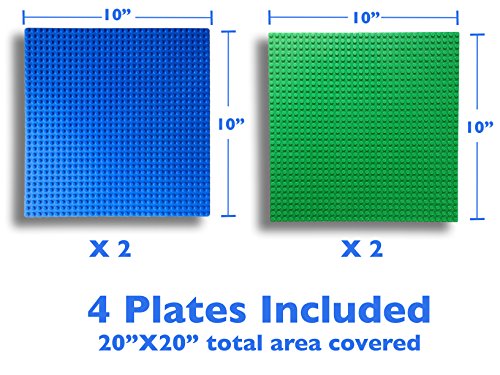 Creative Qt - 4 Building Blocks Baseplates 10"X10" (Blue And Green) For All Major Brands Of Toy Building Sets, Sturdy Stacking Blocks Table Base, Building Bricks Play Table Top For Creative Structures #TOP6