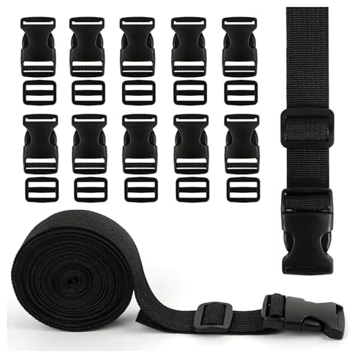 5m Cinghie Zaino Fettuccia, Fibbia Nylon Rotolo di Nylon con 20 Fibbie per Guinzaglio Fettuccia Nylon 25mm Nero con Cinghie Fibbie per Scala in Plastica per Zaino Borsa per Cane,Fai Da Te Accessori