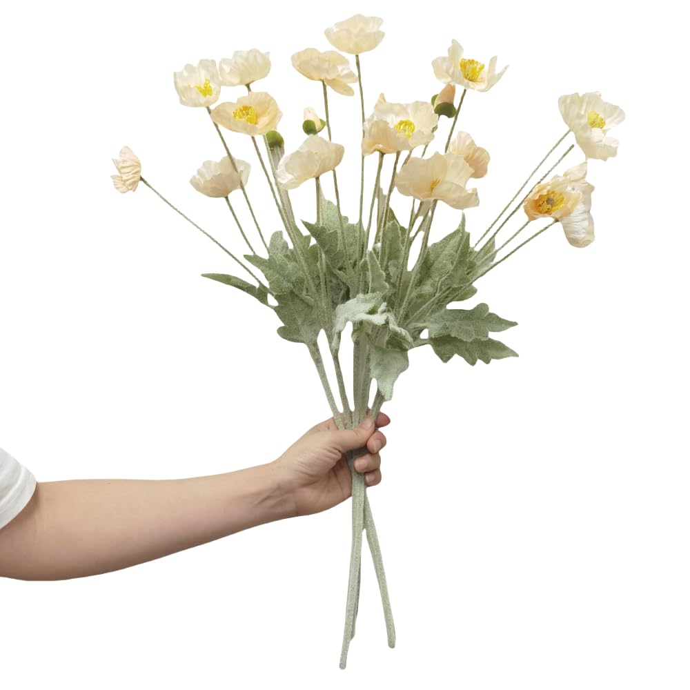 6 Pcs Poppy Flowers Artificial,22" Poppy Silk Flowers with Stems,Ranunculus Artificial Flowers,Faux Flower Stems for Wedding,Party, Outdoor Indoor