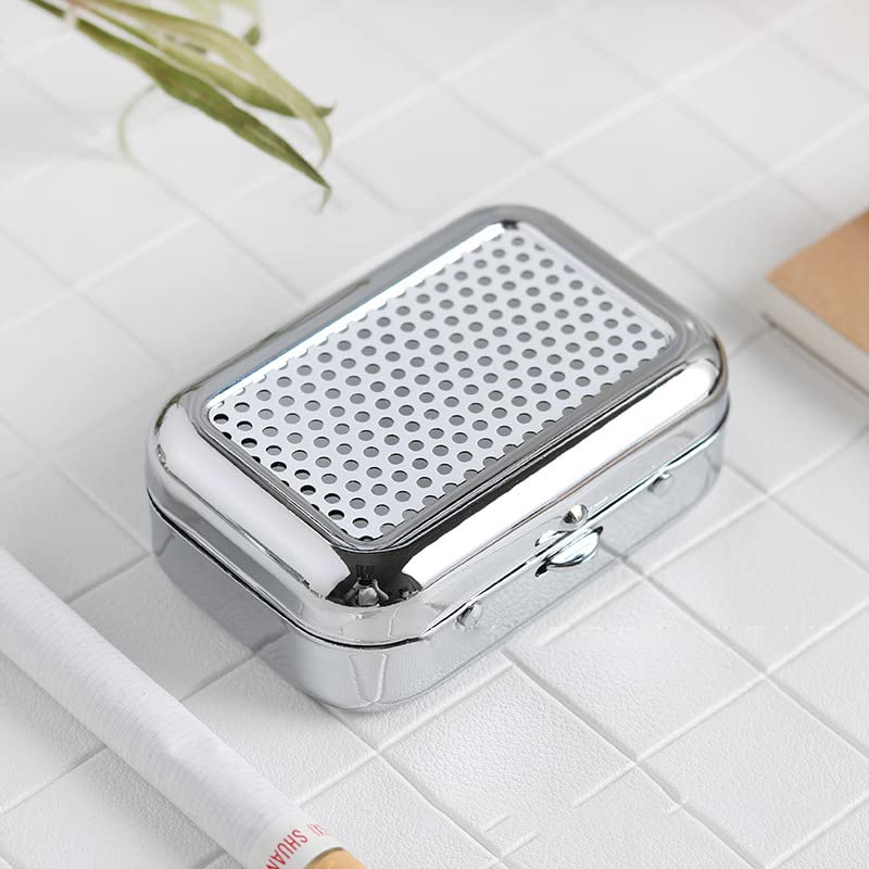 Image of 1PC Mini Compact Portable Ashtray, Stainless Steel Table-top Ash Tray, Creative Fashion Personality Small Car Ashtrays with Lid for Outdoor Travelling Camping