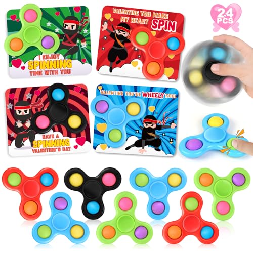 Shemira 24 Pack Valentine's Day Cards for Kids with Fidget Spinners Toys, Sensory Fidget Toys’ for School Classroom Valentine's Gifts Exchange, Spinners Toy for Valentine's Party Favors