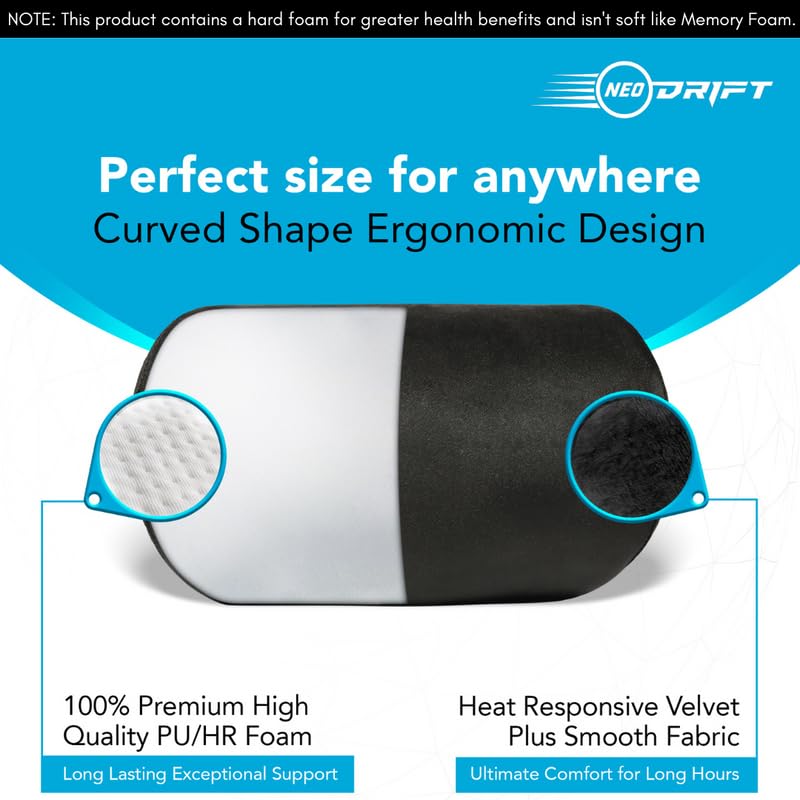 Image of Neodrift Curveneck - Orthopedic Neck Support Car Headrest Velvet Cushion (Set of 2, Black) - Pain-Relief for Neck, Head, and Shoulder - Suitable for Car Seat, Gaming Chair, Office Chair