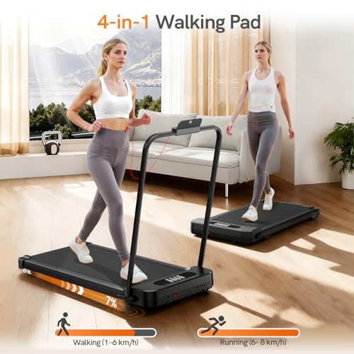 bigzzia Walking Pad with Incline, Foldable Under Desk Treadmill for Home Office, 2.5HP Portable Electric Walking Treadmill with Handlebar, Remote & Safety Key, 130kg Capacity, 1-8km/h - Image 5