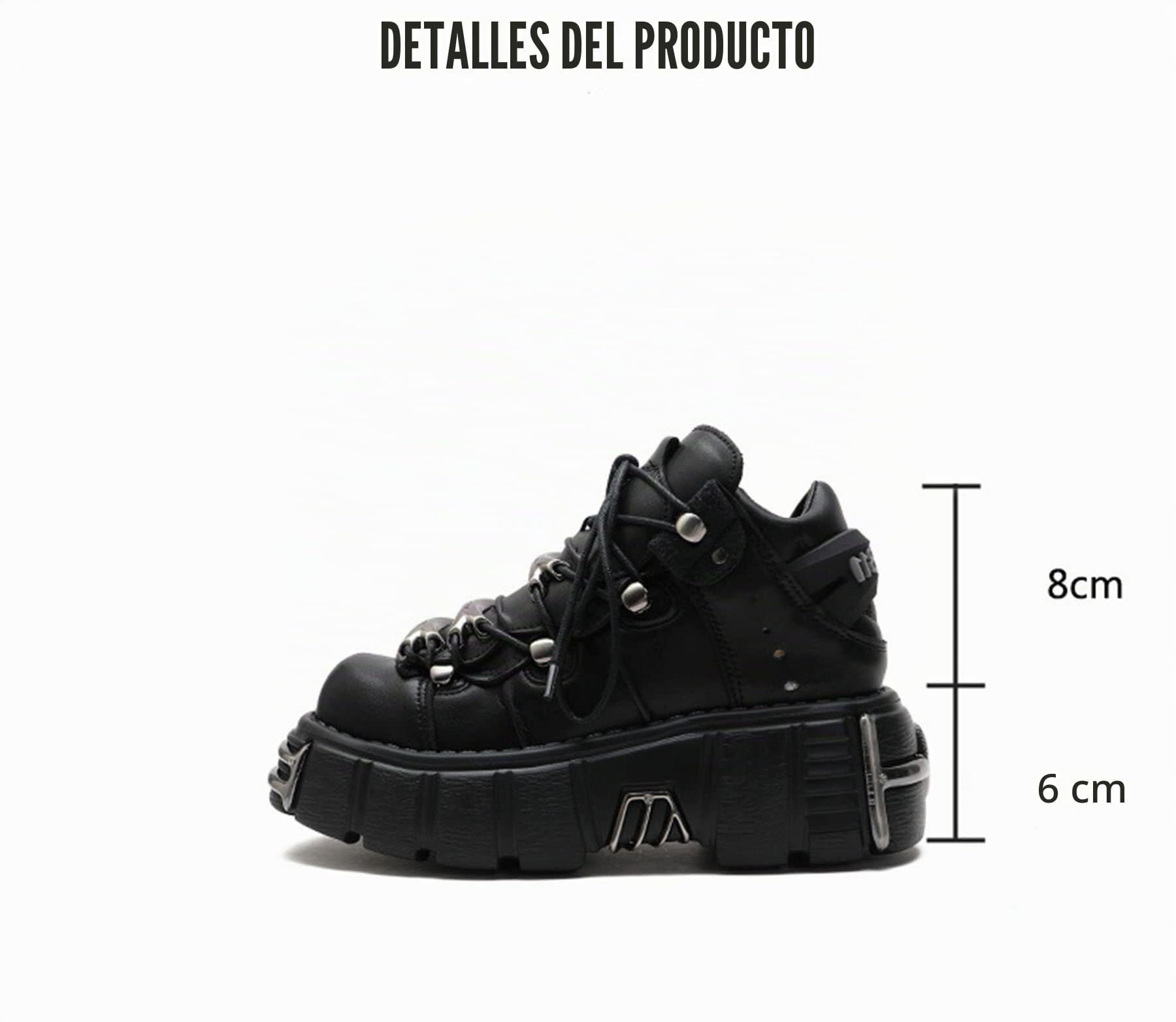 DONLIS Botas de tacón Alto para Mujer, Zapatos de Cuero Estilo Rock de Metal Pesado, Botas de Plataforma gótica, Botines con Cordones de tacón Grueso Punk