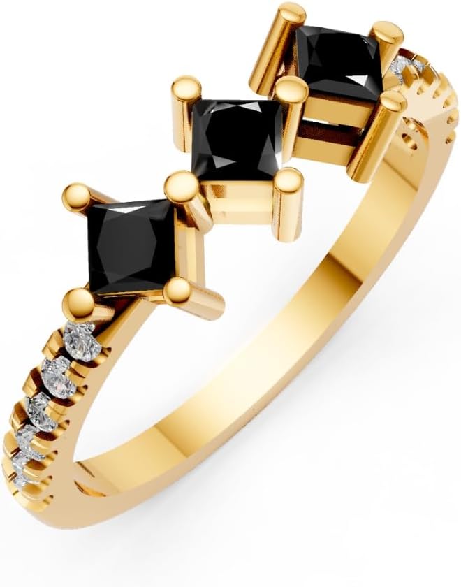 925 STERLING SILVER BLACK DIAMOND RING FOR WOMEN - 18K GOLD PLATED -VINTAGE ART DECO RING -DAINTY HANDMADE RING - PROMISE RING - ENGAGEMENT RING - WEDDING RING