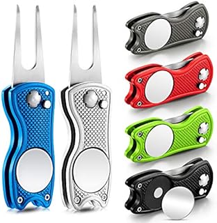 6 Packs Golf Repair Tool Stainless Steel Foldable Golf Divot Tool Magnetic Golf Button Tool Golf Ball Marker(Mixed Colors)