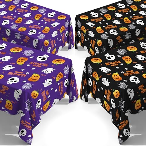 Image of ATFUNSHOP 4 Packs Halloween Tablecloth Disposable Table Cover 54X108 Halloween Decorations Kids Birthday Party Decor for Kids, Spooky Waterproof Spillproof Table Cloth - Perfect for Dinner