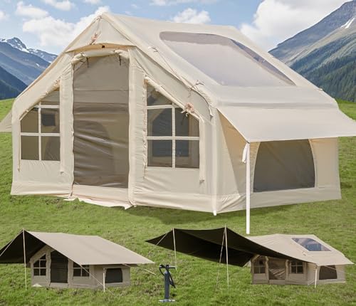 Tenda da campeggio gonfiabile con telone, per 4-6 persone, protezione solare, facile da montare,...