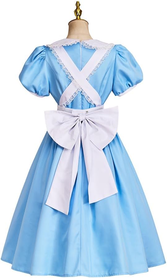 VintageCos Alice Costume Blue Maid Apron Fancy Dress Princess Lolita Uniform with Hairband for Halloween