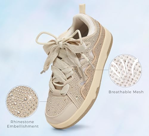 LUCKY STEP Women's Sparkle Rhinestone Fashion Sneakers Walking Tennis Bling Glitter Roaring Shoes Platform Lace up Casual Mesh Sneaker2