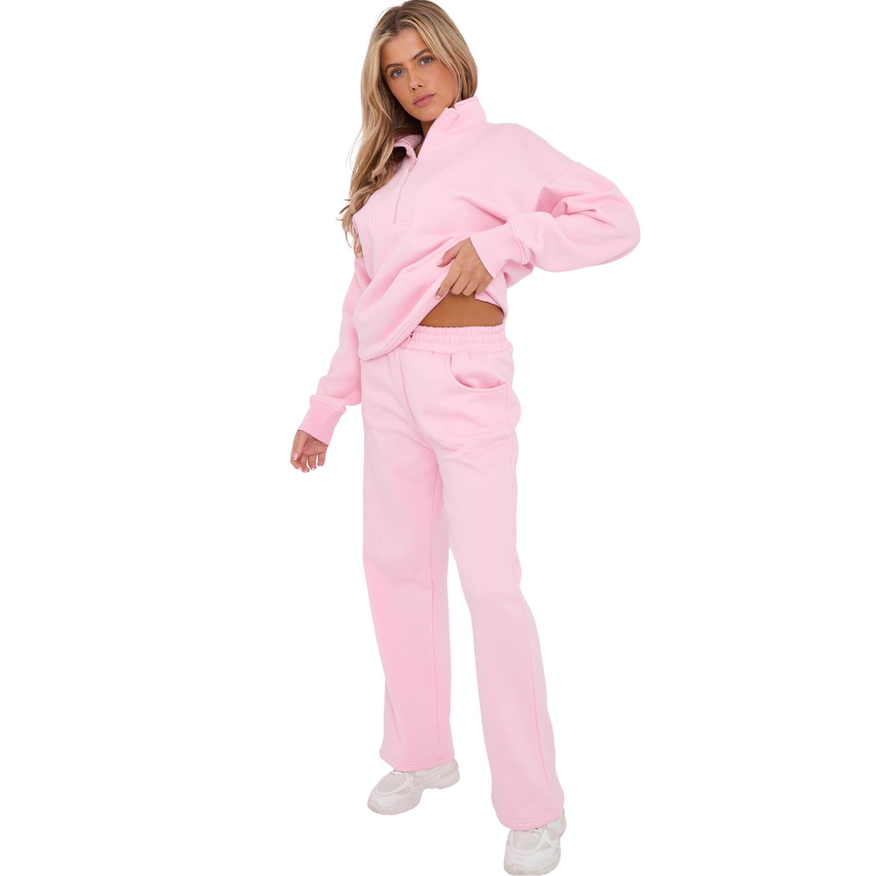 janisramone® Damski zestaw dresowy, bluza polarowa z zamkiem do połowy, damska bluza i spodnie do biegania dla kobiet, ponadwymiarowe, polarowe zestawy odzieży rekreacyjnej dla kobiet, długie rękawy,