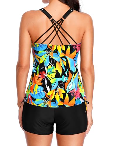 Image of Tempt Me Two Piece Tankini Swimsuits for Women Tummy Control Bathing Suit with Shorts Athletic Swimwear