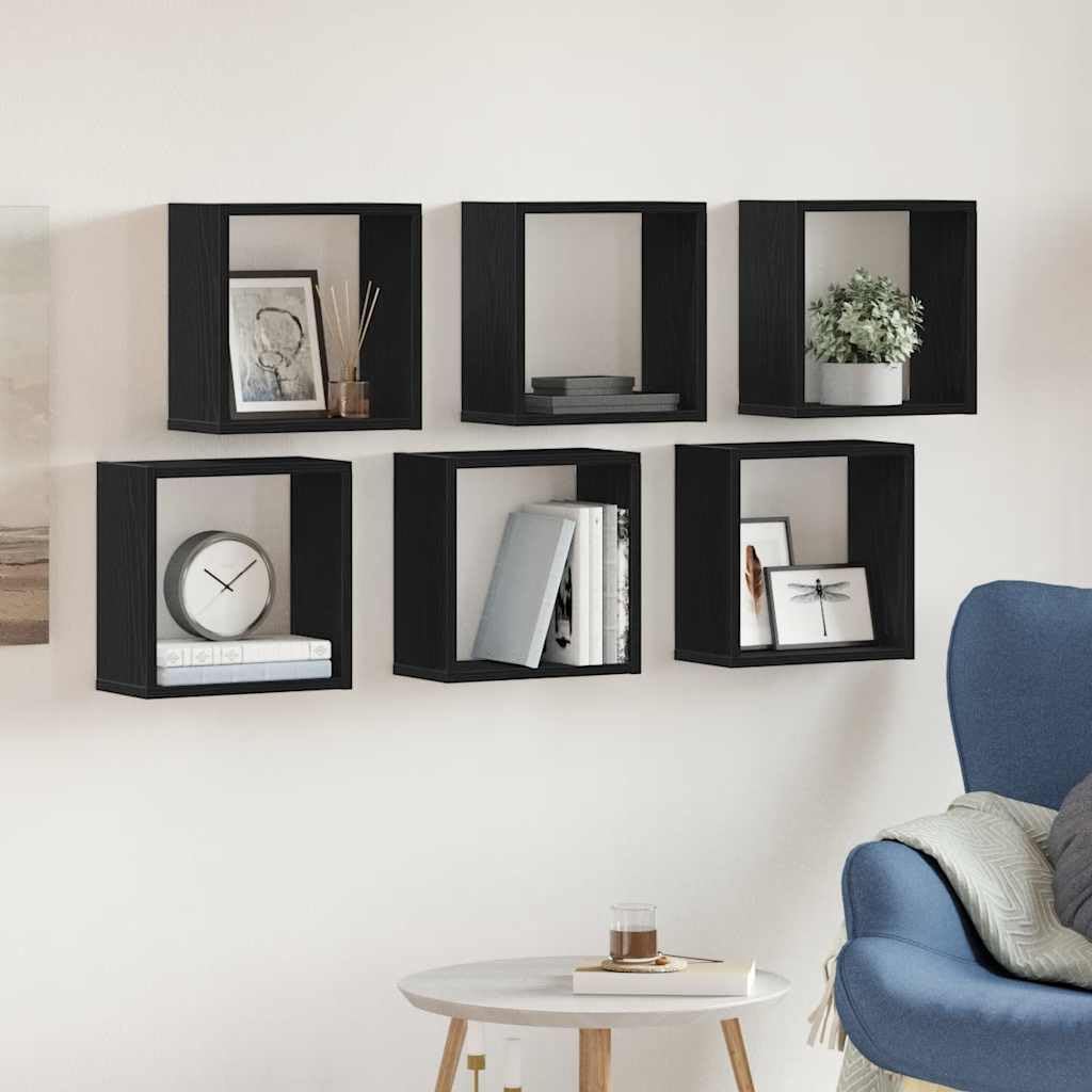 Generico Mensole Parete a Cubo 6 pz Rovere Nero 30x15x30 cm Truciolato,Mobili,Scaffalature,Scaffali e mensole per pareti,Nero,12.2 kg,862057
