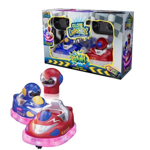 Odyssey Toys Glow Crasherz Remote Control Bumper Cars, LED Light Up Racing Set, 2 Player Game with Ejection Feature