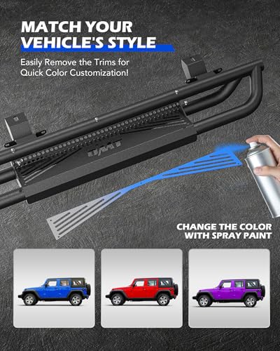 Image of Running Boards Compatible with 2007-2018 Jeep Wrangler JK JKU Unlimited 4 Door, 6.3 inch Side Steps with Paintable Step Plates, Heavy Duty Triple-Shield Anti-Corrosion Technology Nerf Bar, Single Stair