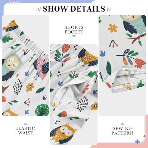 Cartoon Owl Floral Boys Long Pants Soft Trousers Elastic Waist Kids Lounge Bottoms with Pockets S-XL4