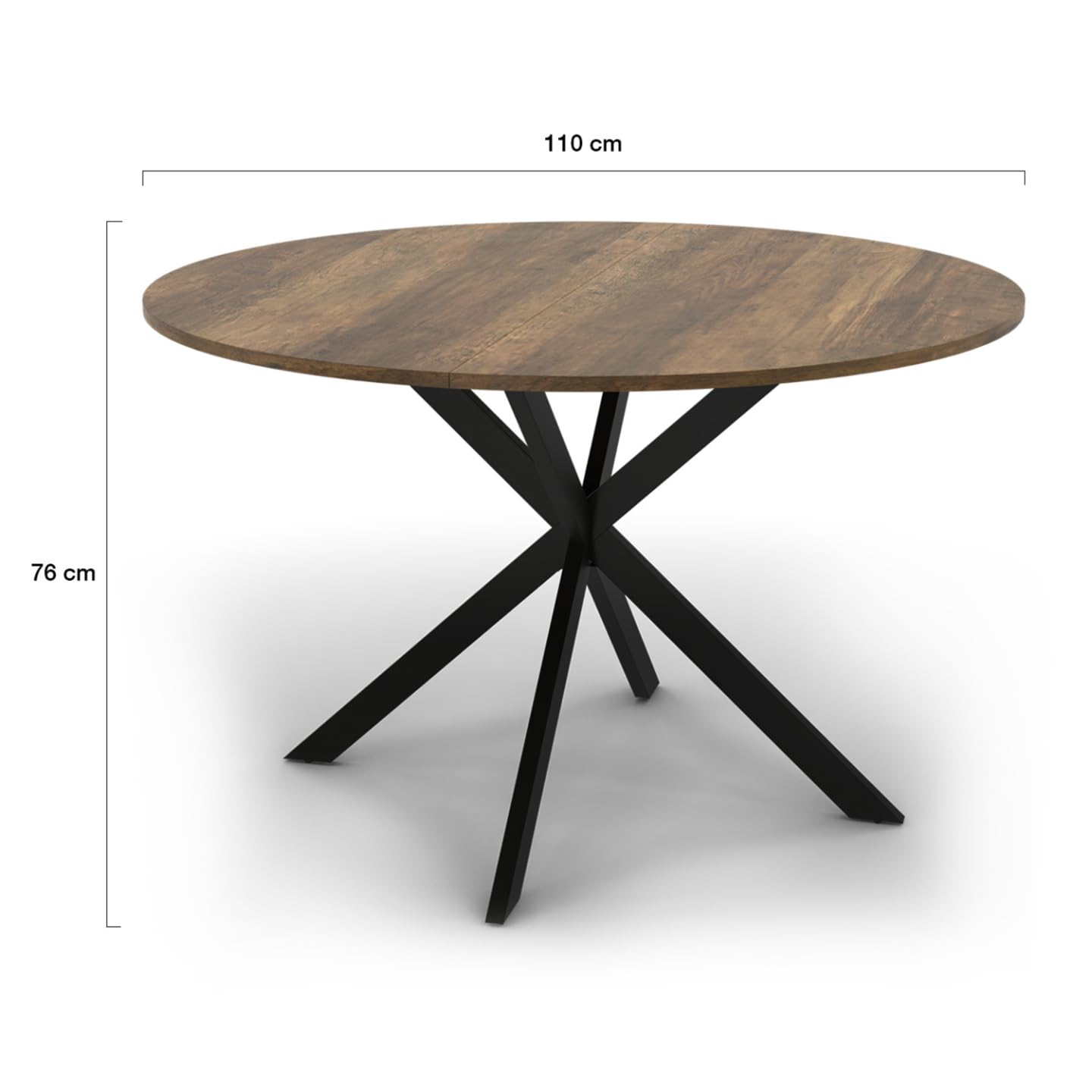 IDMarket - Mesa à Manger Ronde ALIX Plateau Hawkins 4-6 personas pied araignée Bois Foncé et Noir 110 cm