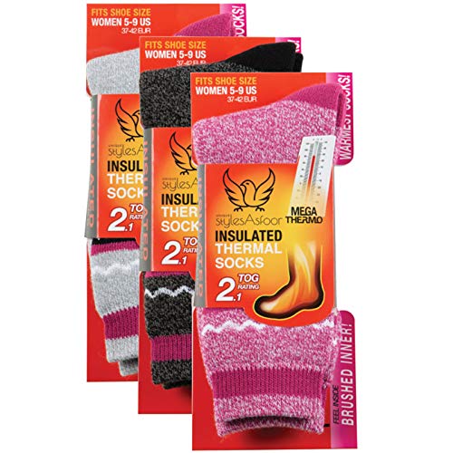 Set of 3 Thermal Socks for Women - Heated Winter Socks for Cold Weather Protection - Warm Insulated Socks for Winter (5 - 9, Black, Grey, Pink)