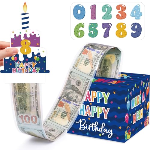 Meiidoshine Birthday Money Box for Cash Gift Pull Surprise Gift Boxes for Money Money Holder Box with Pull Out Happy Birthday Card and 50Pcs Transparent Bags Money Gift Ideas for Kids and Adults