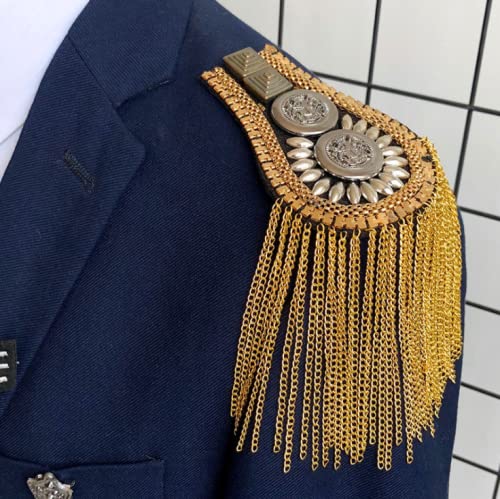 Image of 2 Pcs Vintage Tassel Link Chain Epaulet Shoulder Boards Badge Brooch For Men Women Uniform Epaulettes Accessories