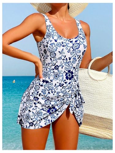 Verdusa Women's One Piece Swim Dress Floral Print Bathing Suit Tummy Control Swimsuit Swimwear4
