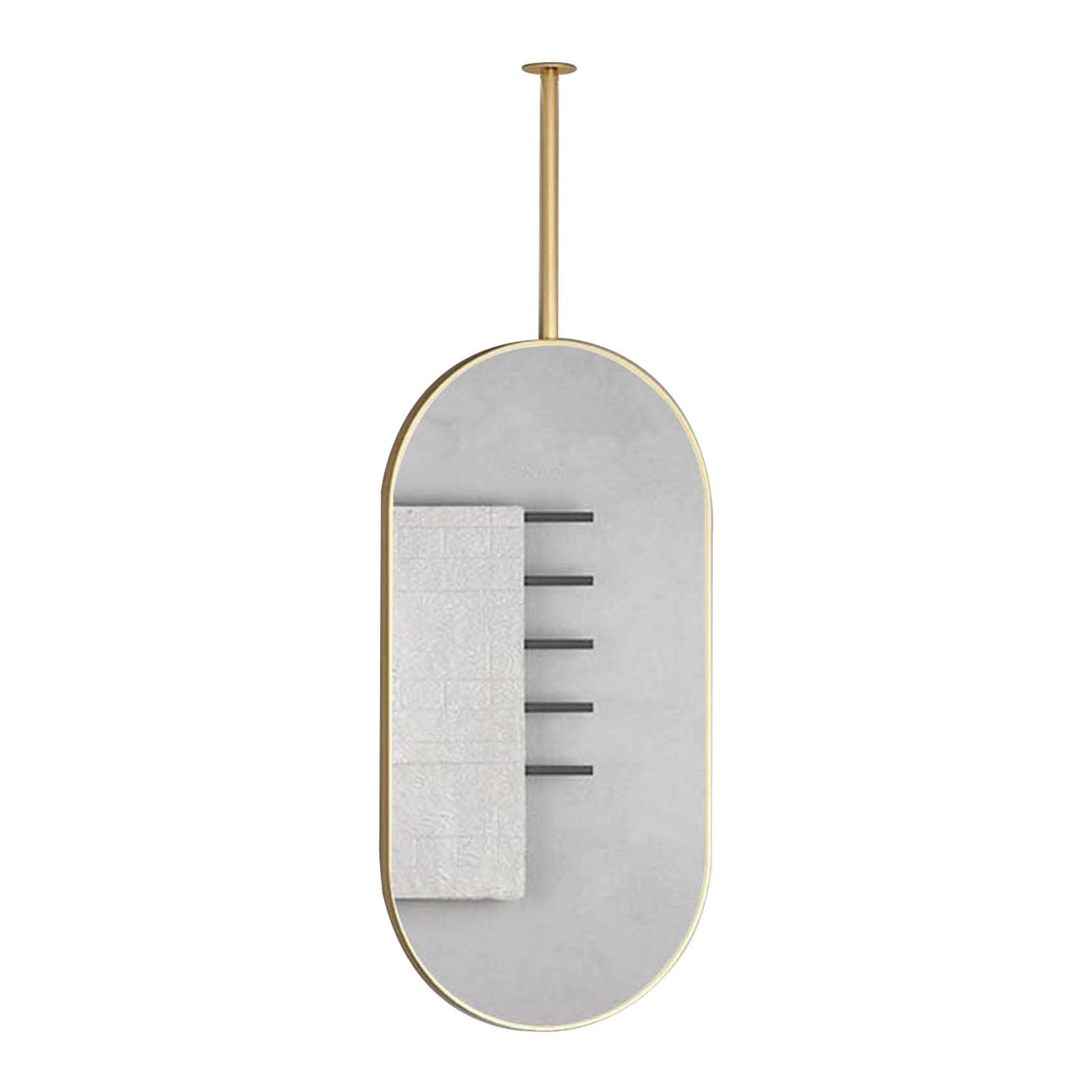 Refoiner Gold Hanging Rod Lustro, Lustro sufitowe z czarną metalową ramą i wysięgnikiem, Lustro ścienne Pływające lustro łazienkowe (Rozmiar: 40 cm x 70 cm)