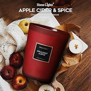 HomeLights Highly Scented Candles, Big 33.3 oz for Home, Natural Soy Aromatherapy Candles, Smokeless Long Lasting 130h with 3 Cotton Wicks, Candles Gifts for Women & Men - Apple Cider & Spice HomeLights Highly Scented Candles Big 333 oz for Home Natural Soy Aromatherapy Candles Smokeless Long Lasting 130h with 3 Cotton Wicks Candles Gifts for Women Men Apple Cider Spice
