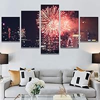 SIGNWIN 5 Panel Canvas Wall Art City Illuminations for Home Decorations Ready to Hang - 60