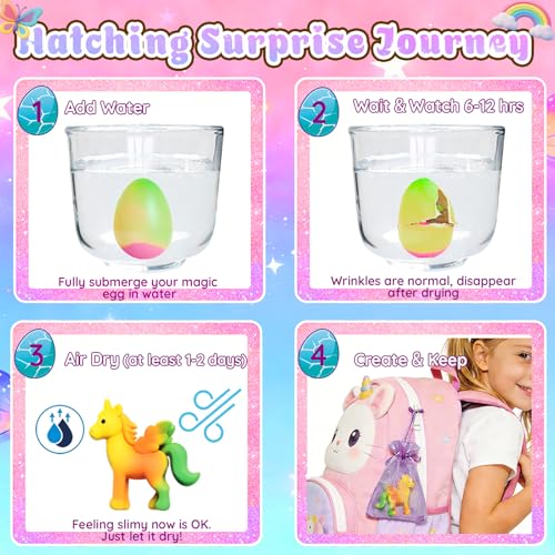 Image of MOMUSE Hatching Unicorn Eggs for Kids 6PCS, Rainbow Surprise Magical Eggs | Mini Unicorns & Butterflies & Reusable Charm Pouches, Blind Box Craft Kits for Girls 3 4 5 6 7 8, Easter Birthday Gifts
