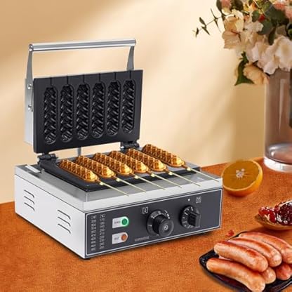jiumxliu 1500W Edelstahl Elektrische Waffeleisen, Kommerzielles Waffelgerät LCD Display, Timer, Waffelform von 50˚C bis 220˚C, Antihaftbeschichtet, Schwarz – Bild 3