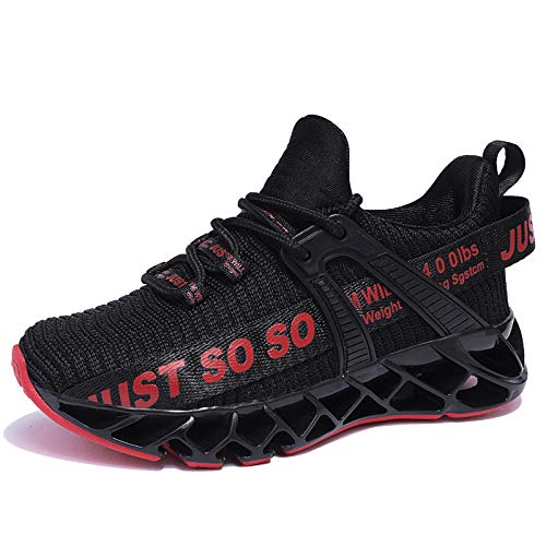 COKAFIL Boys Girls Running Shoes Tennis Lightweight Sneakers for Little Kids/Big Kids, Black Red, 6 Y/37 EU