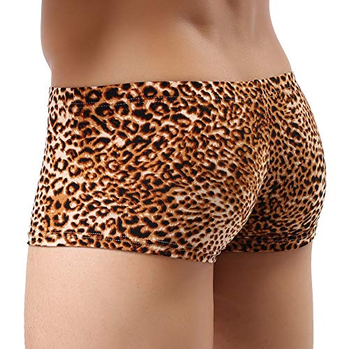 K-Men's Mens Sexy Underwear Thong G-String Leopard Print Bulge Pouch Underpants, Yellow-1, Medium #TOP4