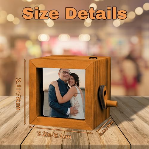Caja personalizada para fotos tipo flipbook, álbum animado con manivela manual y luz LED, regalo personalizado para Navidad, cumpleaños o Día de San Valentín (marrón claro) miniatura 3