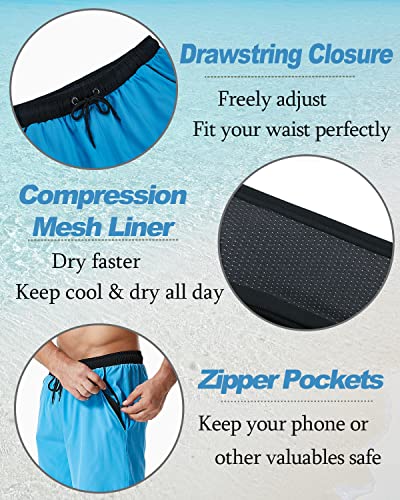 Silkworld Mens Swimming Trunks With Compression Liner 2 In 1 Quick Dry Athletic Swimsuit With Zipper Pockets,Light Blue,X-Large #TOP4