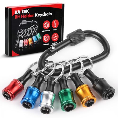 katerk 6pcs 1/4 inch Hex Shank Aluminum Alloy Screwdriver Bits Holder Light-Weight Quick-Change Extension Bar Keychain Drill Screw Adapter Change Portable（6 Colors with Black Carabiner)