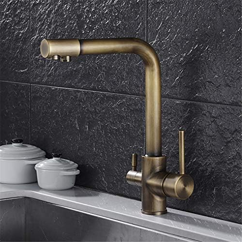 Antique Brass Kitchen Faucet with 3 Way Pure Faucet Filter 360 Degree Rotation Sink Mixer Tap Retro Deck Mounted Aerator for Kitchen Mixer Taps.