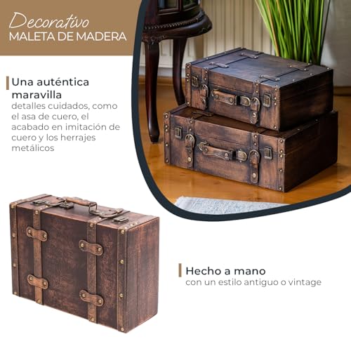 Maleta decorativa vintage de madera para organizar el salón o decorar una sesión de fotos retro 3