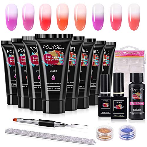 Mcwdoit Poly Nail Gel Kit, 3 pcs 30ml Nagelgel Extension Enhancement Manicure Set for Starters, with Top Coat, Base Coat, Slip Solution