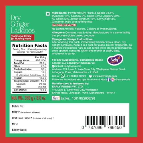 Image of Early Foods Pack of 2: A2 Ghee Gond Laddoo with Jaggery & Dry Ginger Laddoo | Sugar Free Laddu | Desi Ghee Dink Laddu | Sonth Ladu | Dry Fruits Ladoo | postpartum ladoo