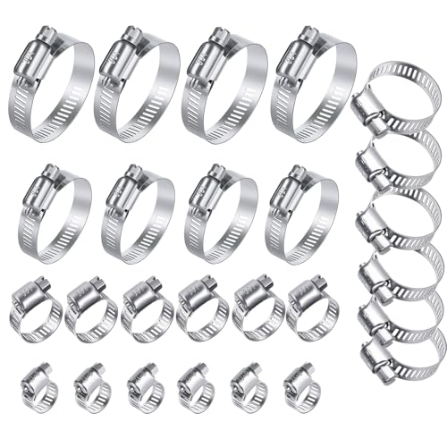 26PCS Stainless Steel Hose Clamps Assortment Kit, 1/4-2 in (6-51 mm) Adjustable Worm Gear Pipe Hose...