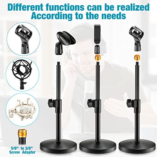 Hoteam 4 Packs Adjustable Desktop Microphone Stand Table Mic Stand With Mic Clip Cell Phone Clip 5/8" Male To 3/8" Female Screw Adapter For Podcast #TOP2