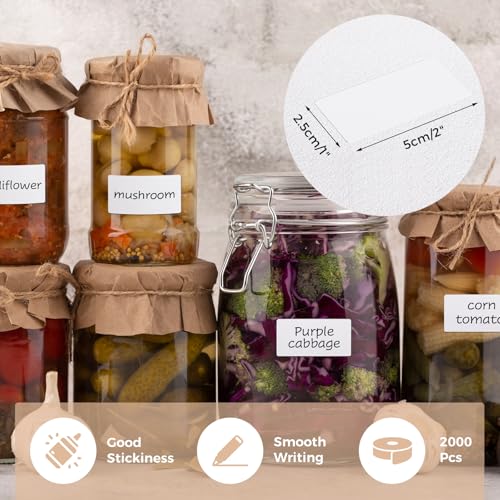 1200 Stück Wasserdicht und Ölbeständig Etiketten Selbstklebend, 25 x 50 mm Blanko Aufkleber Klebeetiketten zum Beschriften Gefrieretiketten mit Perforationslinie für Vorratsdosen Gewürzgläser Flaschen